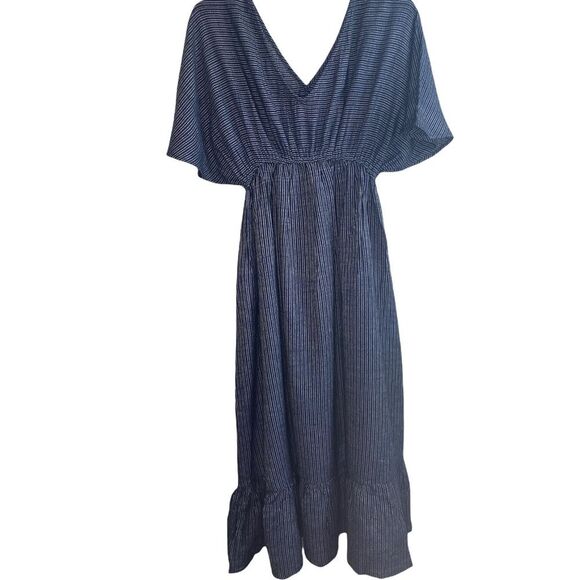 World Trade ALine Pinstripe dress Navy White - Picture 2 of 5